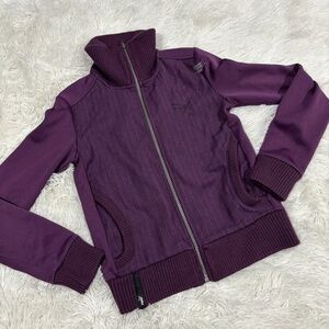 Puma woman’s purple pinstripe zip up high neck track style jacket size XS